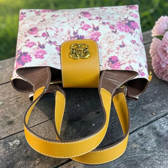 Sharif Legacy Vintage Signature Leather Floral Satchel Everyday Tote Bag - Picture 11 of 16